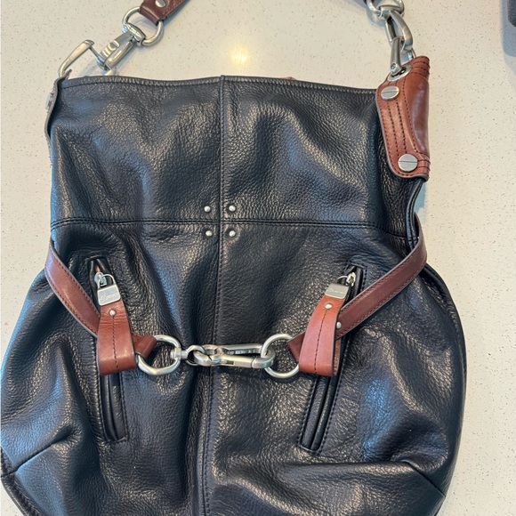 B McKowsky Black Leather Hobo Handbag-EUC - Picture 2 of 4